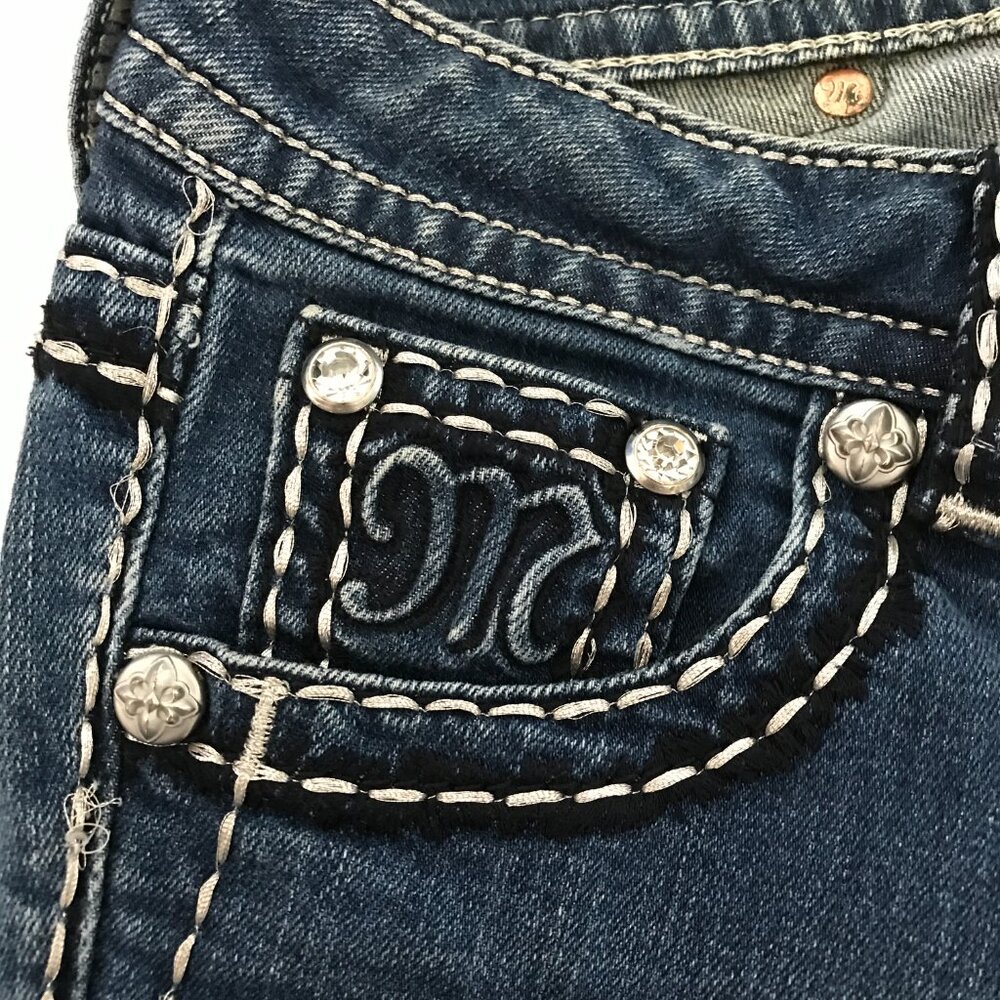 Miss Me Mid Rise Skinny Jeans Women 26 Blue Embellished Thick Stitch Studded - Picture 14 of 16